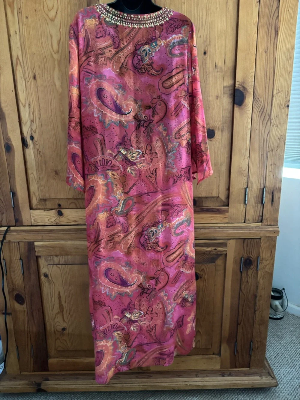 Soma Pure Silk Kaftan Long Maxi Luxury Resort Lounge Wear Sz L / XL - Picture 7 of 11